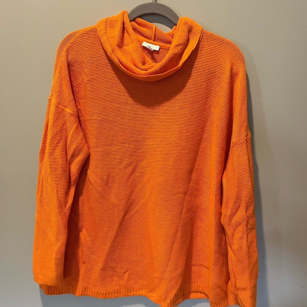 J. Jill Bright Orange Cowl Neck Ribbed Sweater